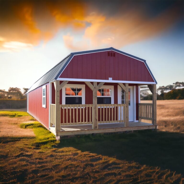 Burnett side lofted porch cabin photographed in evening sun