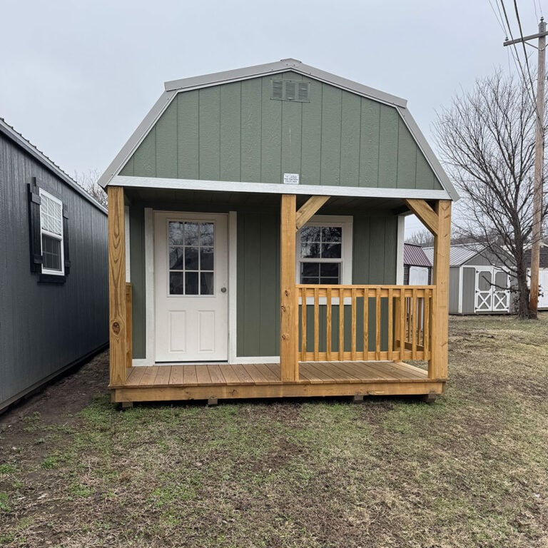 Burnett 12x40 lofted porch cabin with a treated pine porch