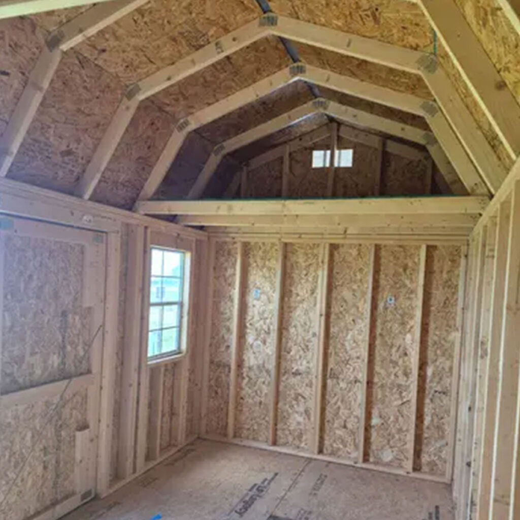 8x16 side lofted barn inside