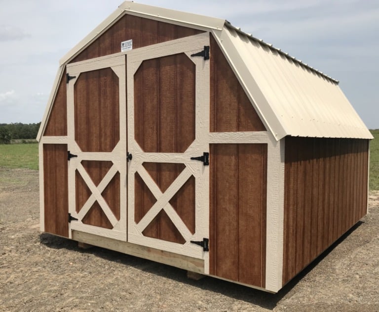 Stained Burnett lofted barn with a gambrel roof
