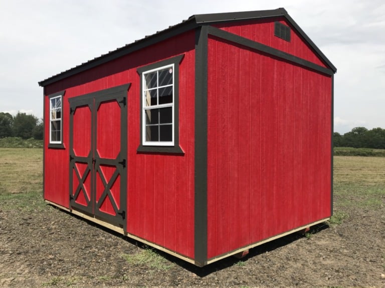 Red Burnett utility shed with double barn doors